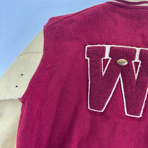 True Vintage 60s Wisconsin Badgers Varsity Letterman Wool Leather Sleeve Jacket - Picture 16 of 16
